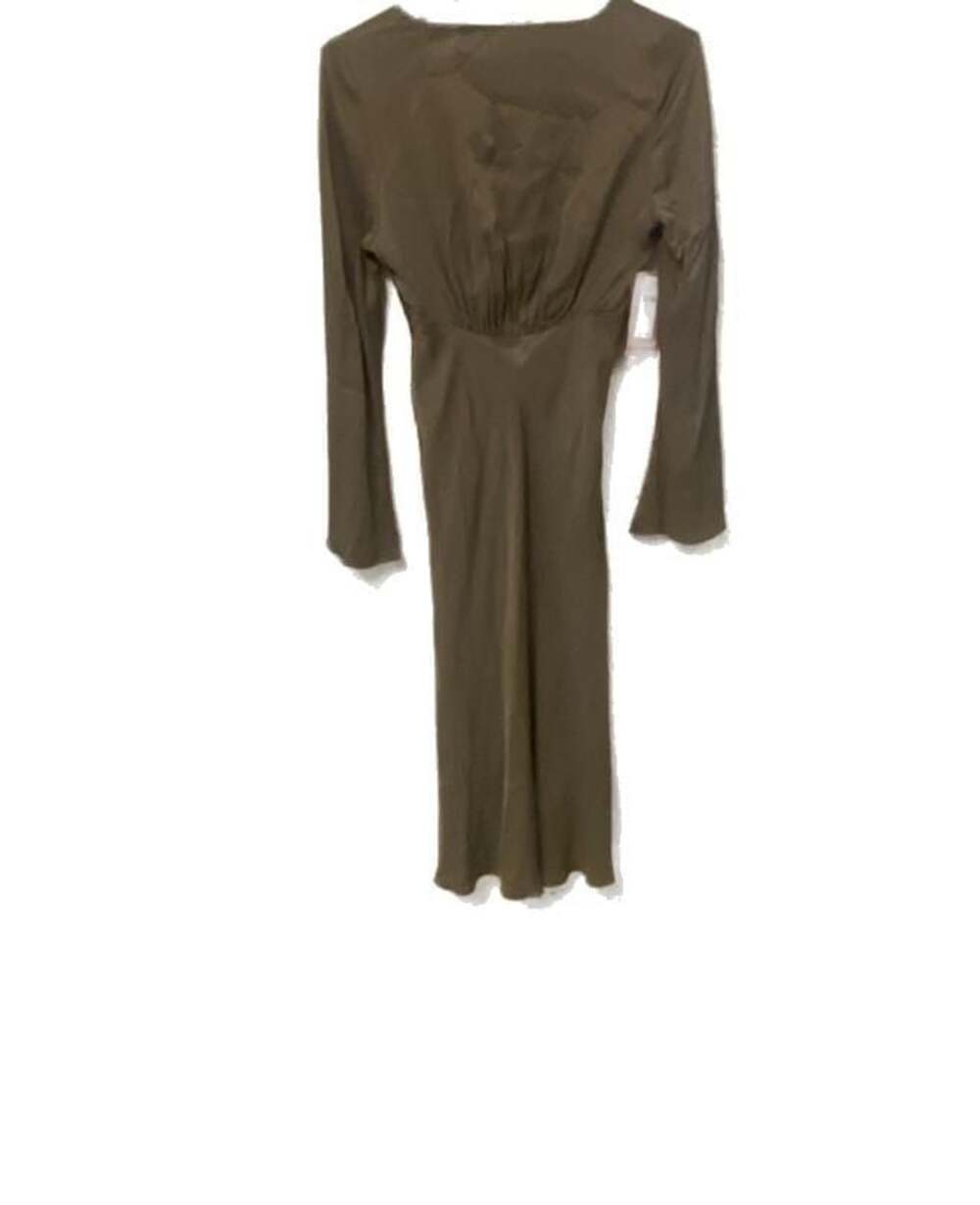 NWT BHLDN Anthropologie Avani Satin Olive Green V-Neck Long Sleeve Midi Dress S - Picture 6 of 8